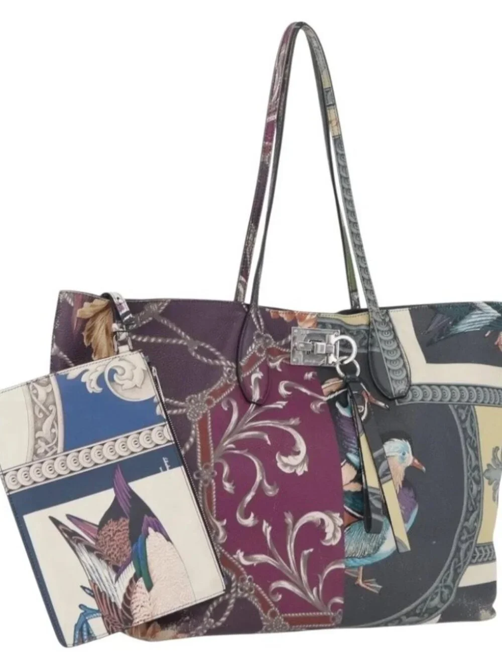 Salvatore Ferragamo Gancini Tote Bag Leather Multicolor Silver Auth LNZ658